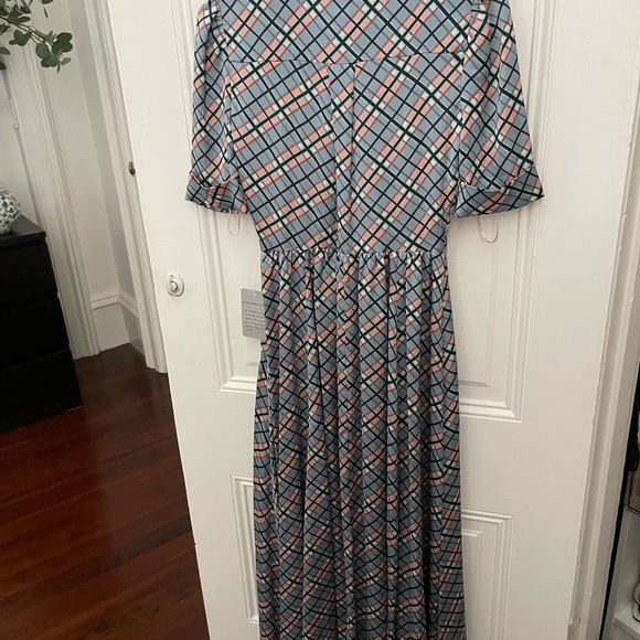 NWT Gal Meets Glam Blue Plaid Maxi Dress - Picture 5 of 8